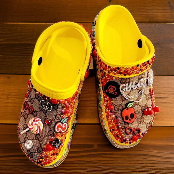 Size 9 Custom Blinged 4" Platform garden shoes. Crocs Style - Picture 2 of 5